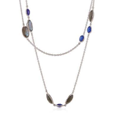 Alternate image for 60-Carat Checkerboard Labradorite and Blue Quartz Necklace Blue Class