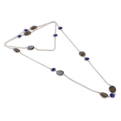 Alternate image for 60-Carat Checkerboard Labradorite and Blue Quartz Necklace Blue Class