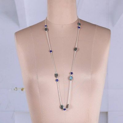 Alternate image for 60-Carat Checkerboard Labradorite and Blue Quartz Necklace Blue Class