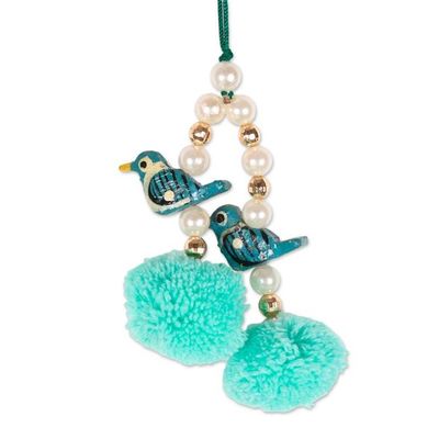 Alternate image for 4 Bird-Themed Wood Beaded Ornaments with Acrylic Pom-Poms Songs for the Holidays
