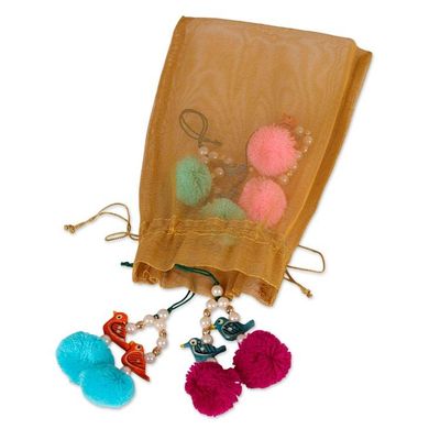 Alternate image for 4 Bird-Themed Wood Beaded Ornaments with Acrylic Pom-Poms Songs for the Holidays