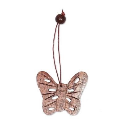 Alternate image for 5 Butterfly-Themed Hand-Carved Wooden Christmas Ornaments Blissful Flutter