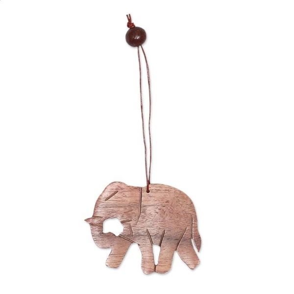 Alternate image for 5 Hand-Carved Wood Christmas Ornaments with Elephant Motif Elephant Enchantment