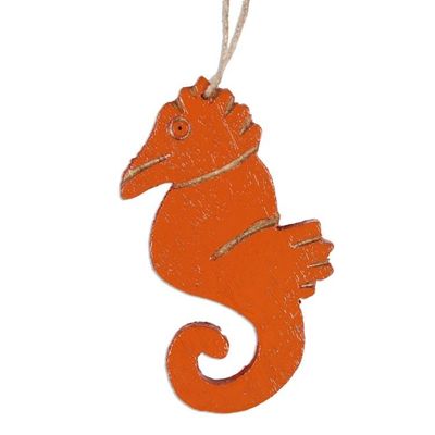 Alternate image for 4 Seahorse-Themed Hand-Painted Wood Christmas Ornaments Seahorse Splendor