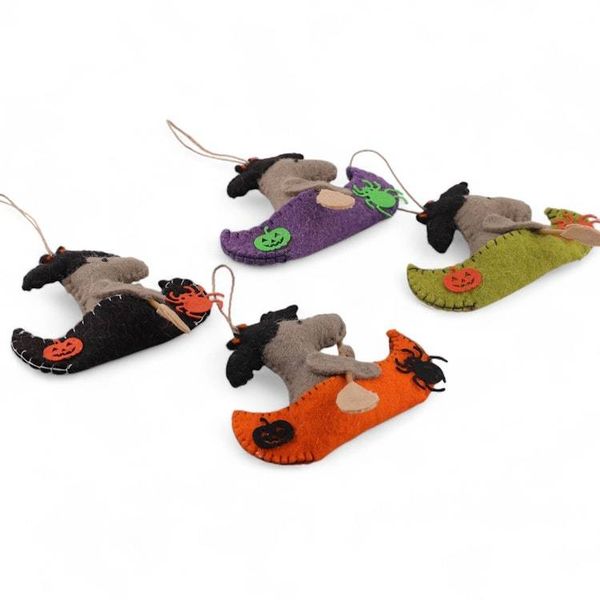 Alternate image for Halloween-Themed Handmade 4-Piece Wool Felt Ornament Set Spooky Journey