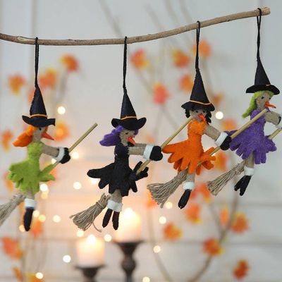 Alternate image for Artisan-Made 4-Piece Witch-Themed Wool Felt Ornament Set Witchy Wonders