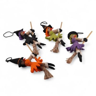Alternate image for Artisan-Made 4-Piece Witch-Themed Wool Felt Ornament Set Witchy Wonders