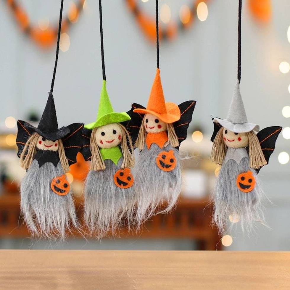 Set of 4 Handmade Halloween-Themed Wool Felt Witch Ornaments 'Witch Girls'