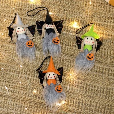 Alternate image for Set of 4 Handmade Halloween-Themed Wool Felt Witch Ornaments Witch Girls