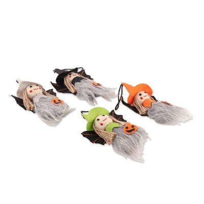 Alternate image for Set of 4 Handmade Halloween-Themed Wool Felt Witch Ornaments Witch Girls