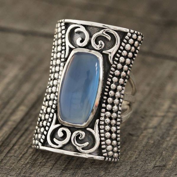 Alternate image for Patterned Blue Chalcedony Cocktail Ring from India Regal Luxury