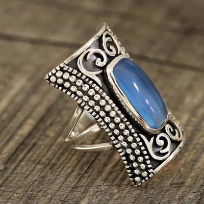Alternate image for Patterned Blue Chalcedony Cocktail Ring from India Regal Luxury