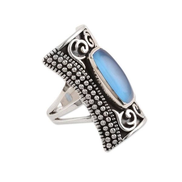Alternate image for Patterned Blue Chalcedony Cocktail Ring from India Regal Luxury