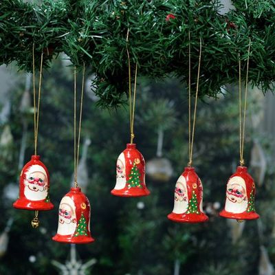 Primary image for Handcrafted Santa Papier Mache Jingle Bell Ornaments Santa Claus Jingle