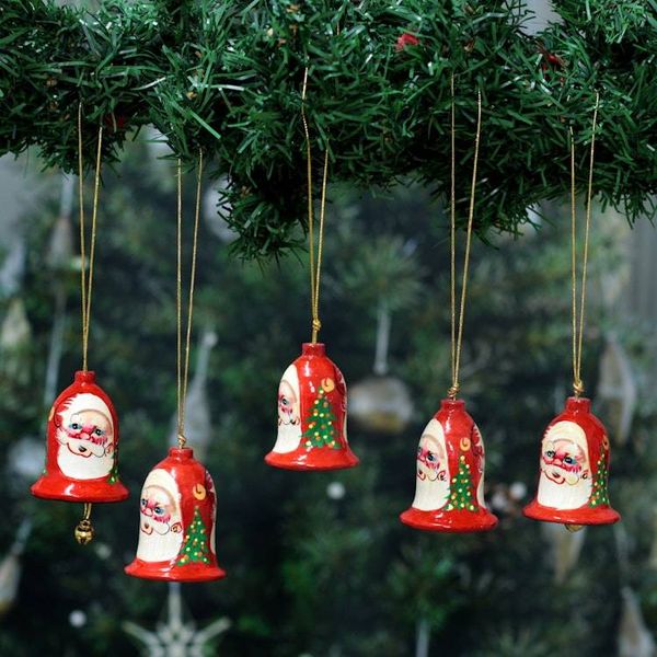 Alternate image for Handcrafted Santa Papier Mache Jingle Bell Ornaments Santa Claus Jingle