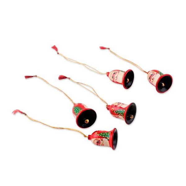 Alternate image for Handcrafted Santa Papier Mache Jingle Bell Ornaments Santa Claus Jingle