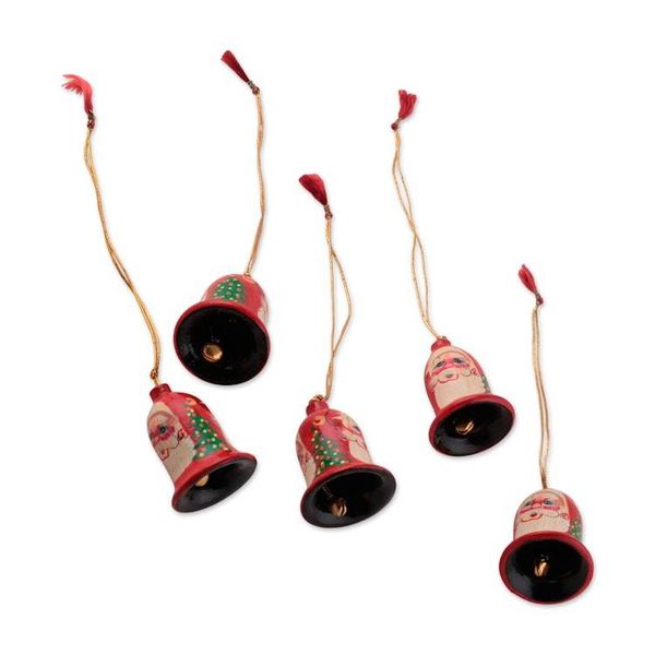 Alternate image for Handcrafted Santa Papier Mache Jingle Bell Ornaments Santa Claus Jingle