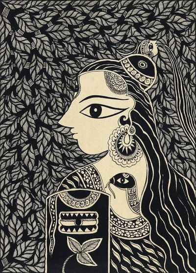 Primary image for Black and White Madhubani Painting of Shiva from India The Powerful Lord Shiva
