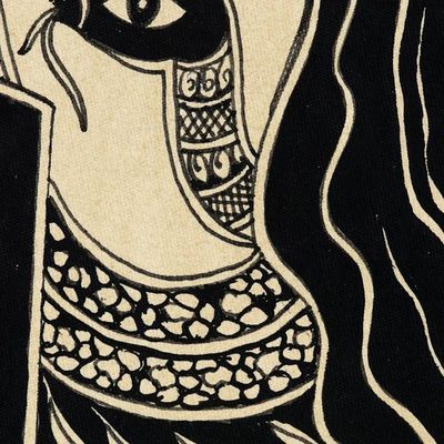 Alternate image for Black and White Madhubani Painting of Shiva from India The Powerful Lord Shiva