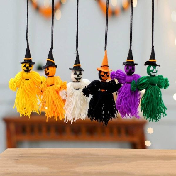 Alternate image for Set of 6 Handcrafted Wool Witch Scarecrow-Themed Ornaments Scarecrow Witches