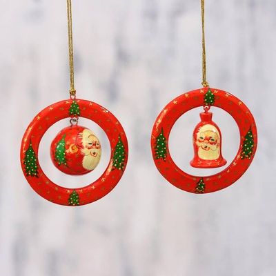 Primary image for Papier Mache Christmas Ornaments Pair from India Christmas Rings