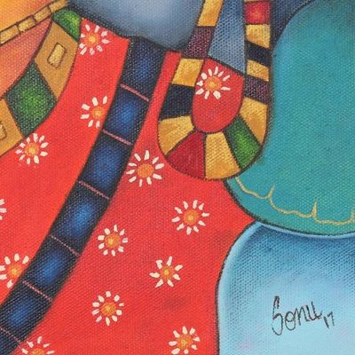 Alternate image for Signed Expressionist Painting of Radha from India Alluring Radha