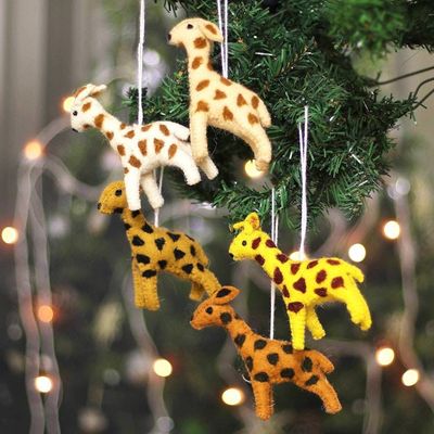 Alternate image for Set of Five Warm-Toned Wool and Cotton Giraffe Ornaments Giraffe Realm