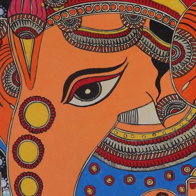 Alternate image for Madhubani Painting of Elephant-Headed Indian God Ganesha Divine Grace of Ganesha
