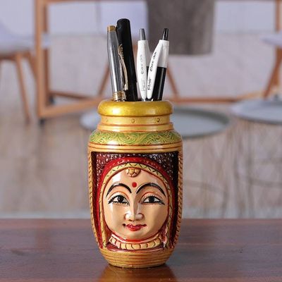 Alternate image for Romantic Classic Hand-Painted Kadam Wood Pen Holder Romantic Words