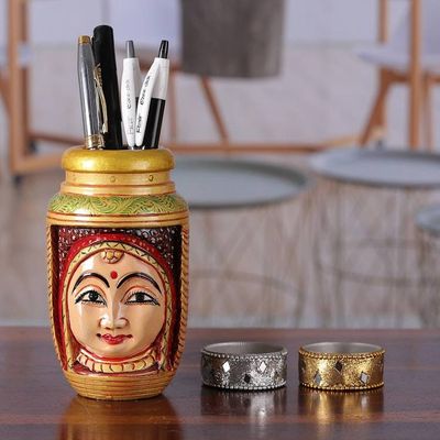 Alternate image for Romantic Classic Hand-Painted Kadam Wood Pen Holder Romantic Words