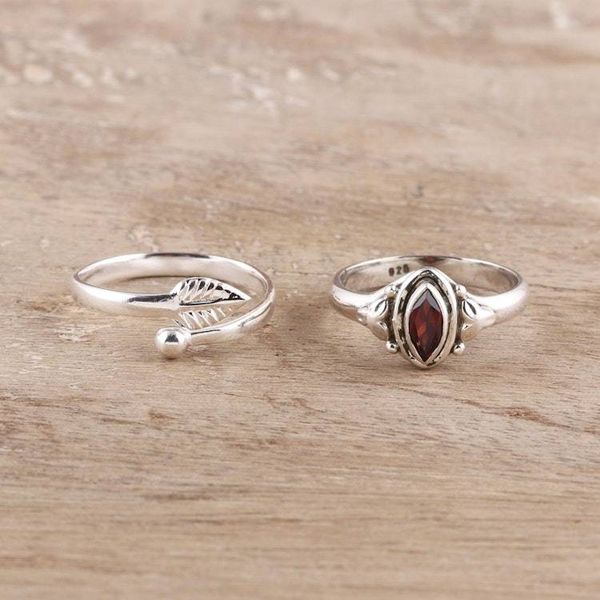 Alternate image for Garnet and Sterling Silver Rings from India Pair Royal Delight