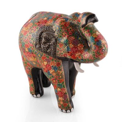 Alternate image for Hand-Painted Floral Papier Mache and Wood Elephant Sculpture Arcadian Elephant