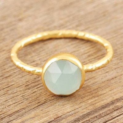 Primary image for Gold-Plated Single Stone Ring with Faceted Chalcedony Angle of Repose