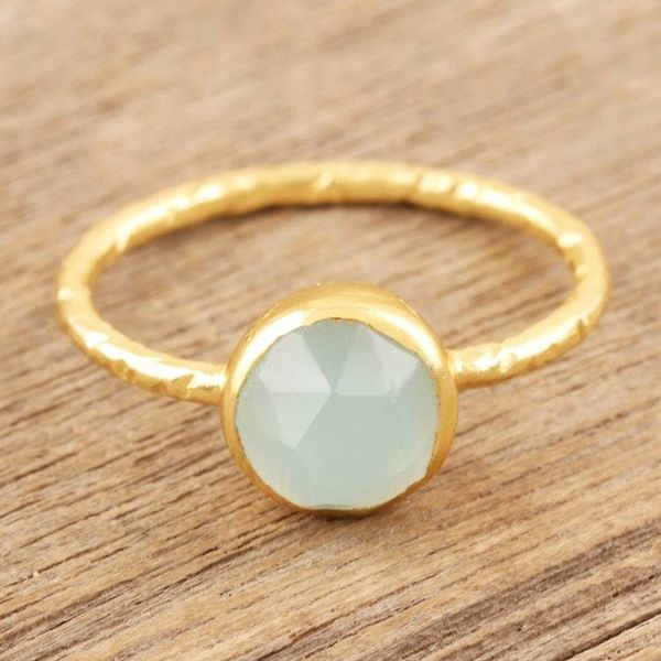 Alternate image for Gold-Plated Single Stone Ring with Faceted Chalcedony Angle of Repose