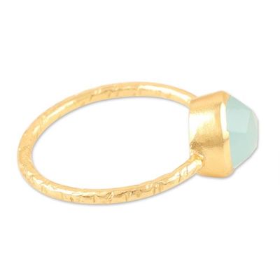 Alternate image for Gold-Plated Single Stone Ring with Faceted Chalcedony Angle of Repose