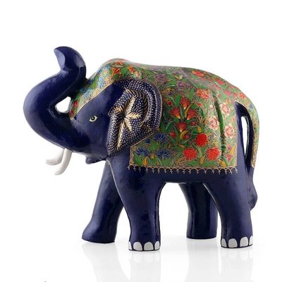 Alternate image for Classic Royal Elephant-Themed Blue and Golden Wood Sculpture Royal Idol