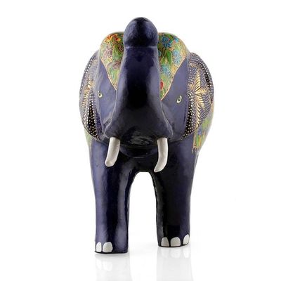 Alternate image for Classic Royal Elephant-Themed Blue and Golden Wood Sculpture Royal Idol