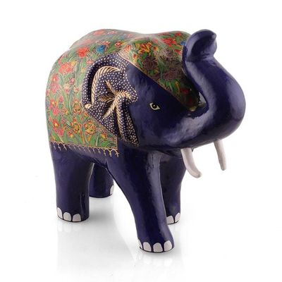 Alternate image for Classic Royal Elephant-Themed Blue and Golden Wood Sculpture Royal Idol