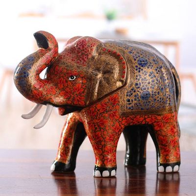 Primary image for Artisan-Made Floral Painted Papier Mache Elephant Sculpture Dynastic Giant