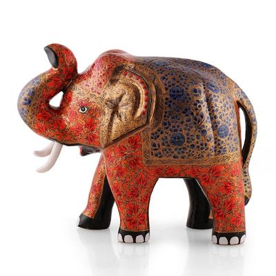 Alternate image for Artisan-Made Floral Painted Papier Mache Elephant Sculpture Dynastic Giant