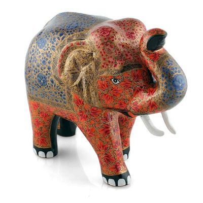 Alternate image for Artisan-Made Floral Painted Papier Mache Elephant Sculpture Dynastic Giant