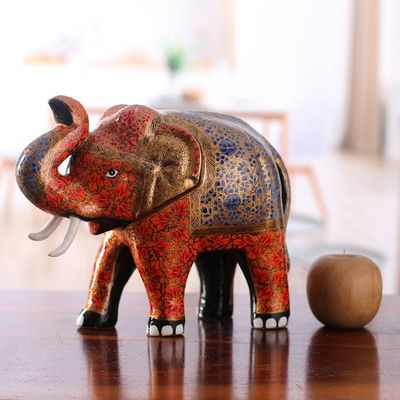Alternate image for Artisan-Made Floral Painted Papier Mache Elephant Sculpture Dynastic Giant