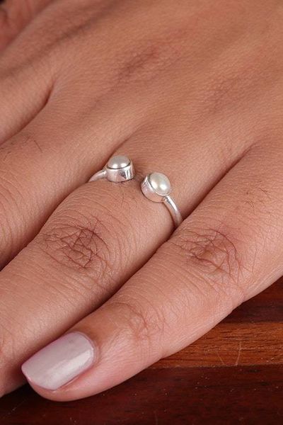 Alternate image for Sterling Silver Wrap Ring with 2 Round Cultured Pearls Posh Gleam