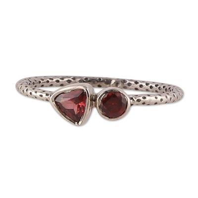 Alternate image for Dot-Accented Sterling Silver and Natural Garnet Band Ring Scarlet Duo
