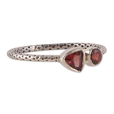 Alternate image for Dot-Accented Sterling Silver and Natural Garnet Band Ring Scarlet Duo