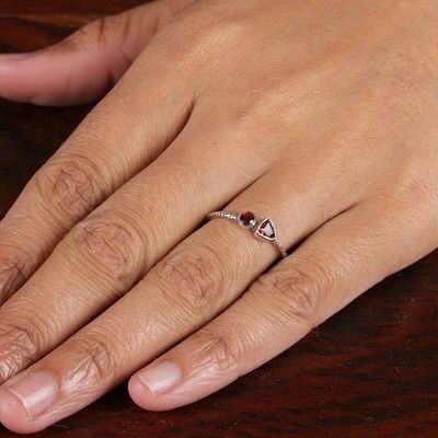 Alternate image for Dot-Accented Sterling Silver and Natural Garnet Band Ring Scarlet Duo