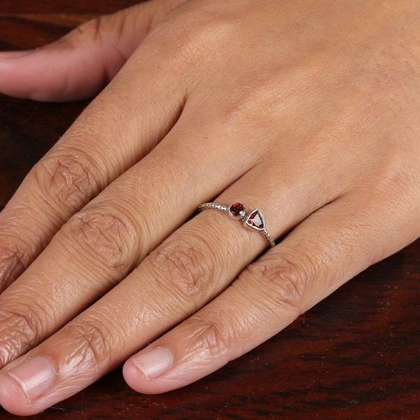 Alternate image for Dot-Accented Sterling Silver and Natural Garnet Band Ring Scarlet Duo