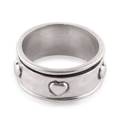 Alternate image for Heart-Themed Sterling Silver Meditation Spinner Ring Rotating Hearts