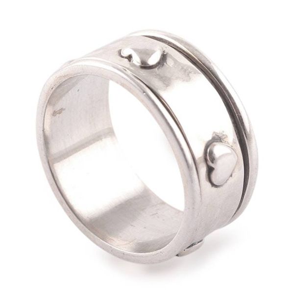 Alternate image for Heart-Themed Sterling Silver Meditation Spinner Ring Rotating Hearts