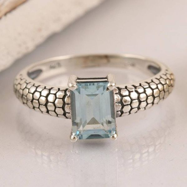 Alternate image for Sterling Silver and Blue Topaz Solitaire Ring Ancient Beauty